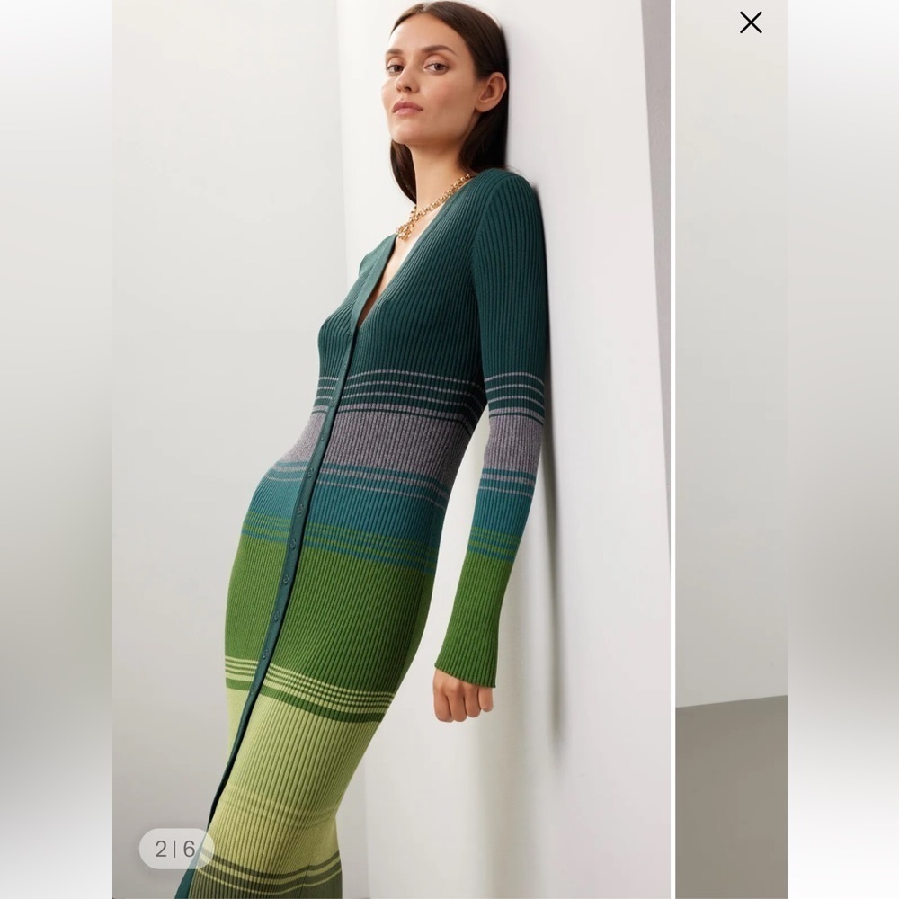 Staud pine forest shoko Striped multi Green Knit Dress - Picture 2 of 14
